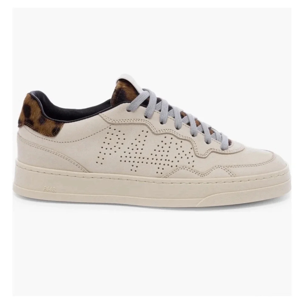 P448 Bali Sneaker Cream Leopard Print Calf Hair Women's 37 US 7